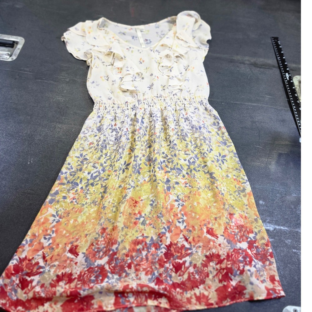 LC Lauren Conrad Floral Ruffle Flutter Sleeve Ombre Fairt Cottage Dress Size 6